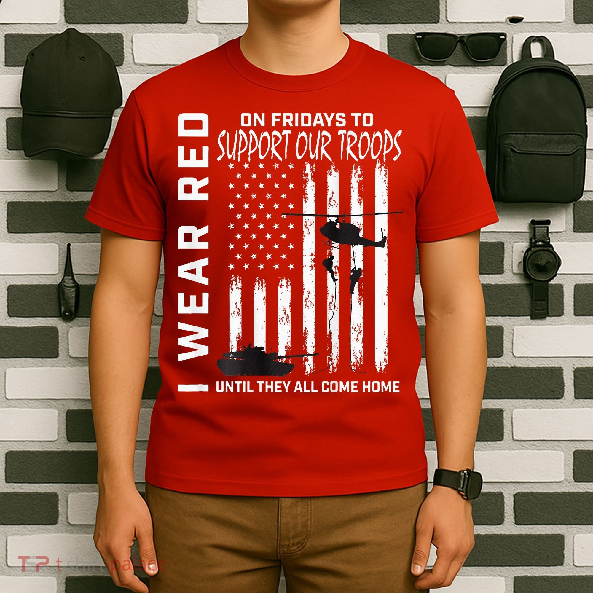 Wear Red On Fridays Military Veteran Support Our Troops Flag T-Shirt
