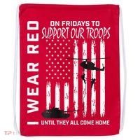 Wear Red On Fridays Military Veteran Support Our Troops Flag Drawstring Bag thumb 0