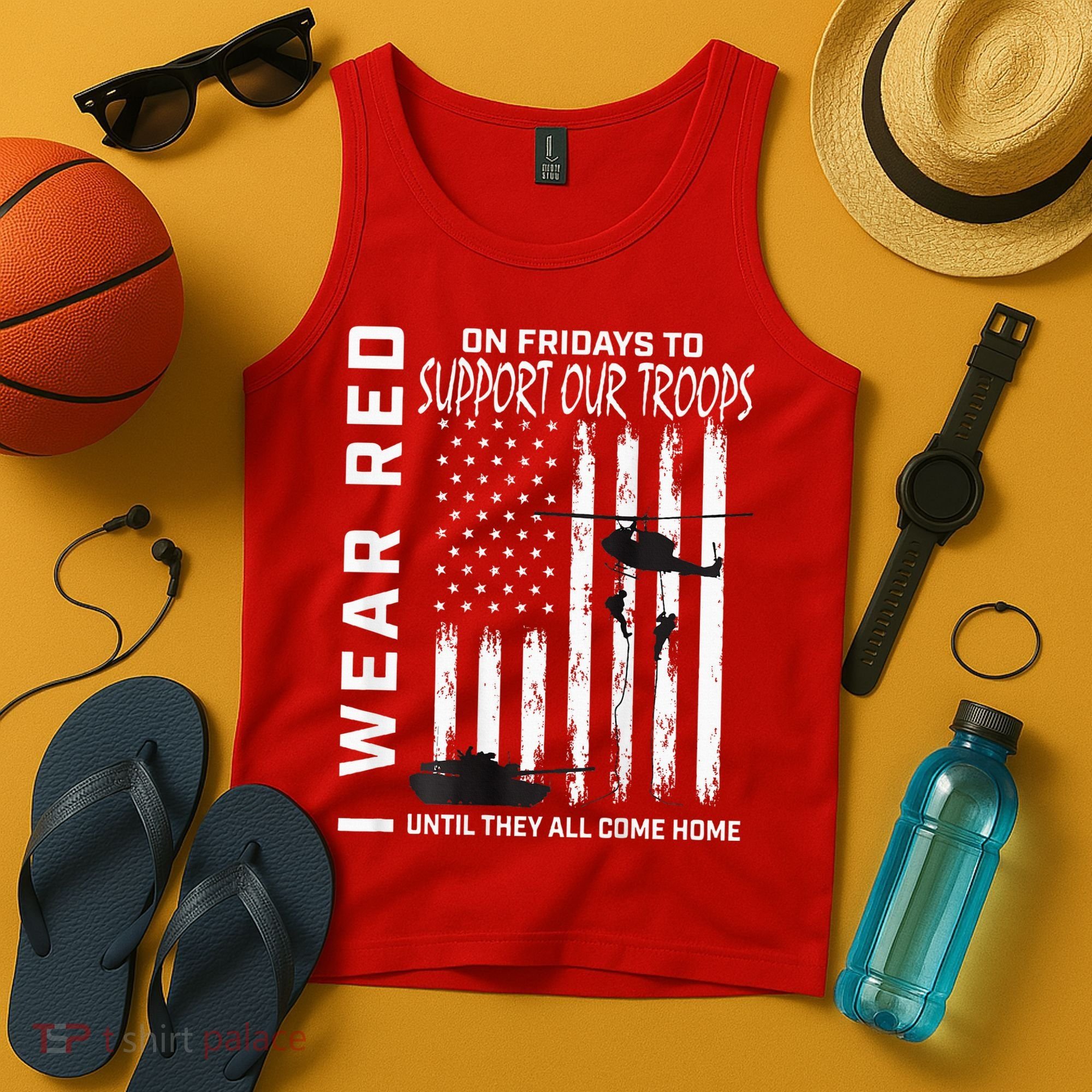 Wear Red On Fridays Military Veteran Support Our Troops Flag Tank Top