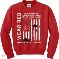 Wear Red On Fridays Military Veteran Support Our Troops Flag Kids Sweatshirt thumb 0