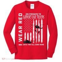 Wear Red On Fridays Military Veteran Support Our Troops Flag Kids Long Sleeve Shirt thumb 0