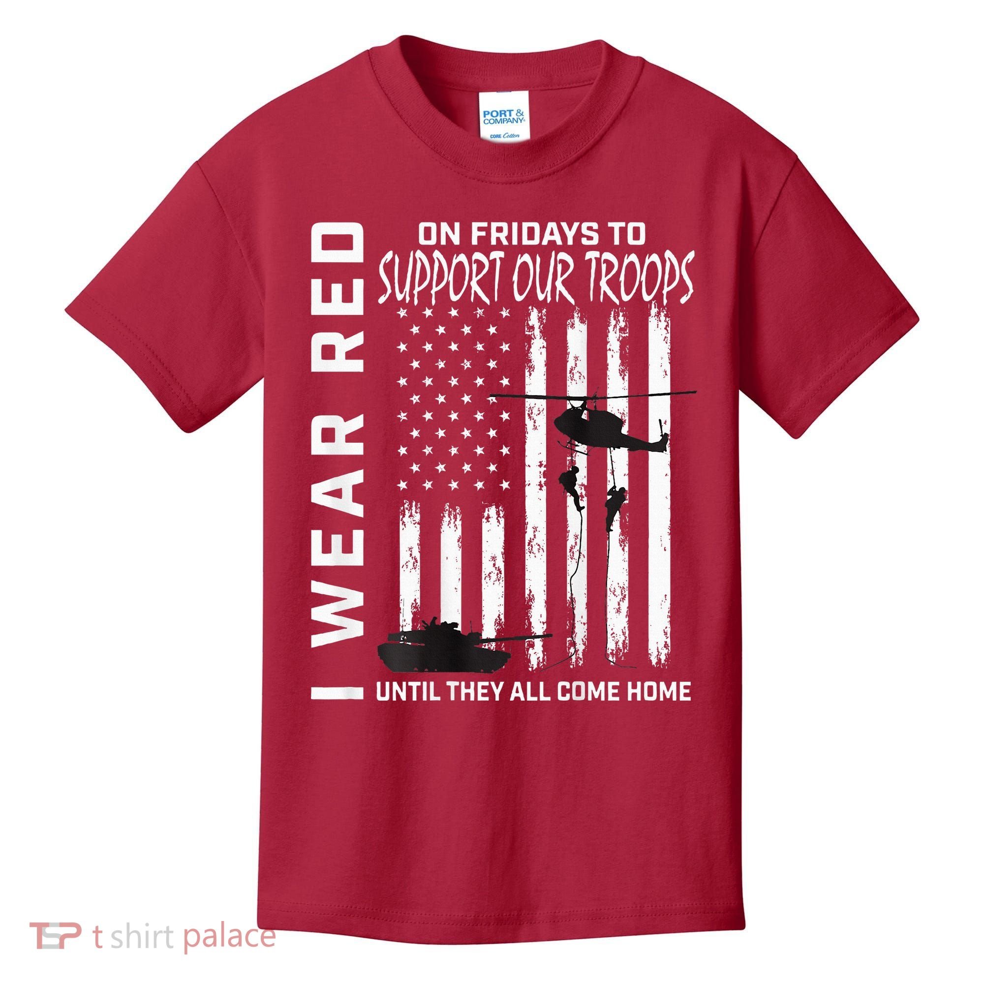 Wear Red On Fridays Military Veteran Support Our Troops Flag Kids T-Shirt