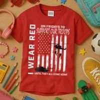 Wear Red On Fridays Military Veteran Support Our Troops Flag Kids T-Shirt thumb 3