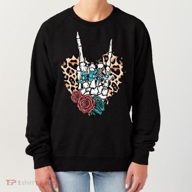 Western Rock On Skeleton Hand Halloween Women's Sweatshirt