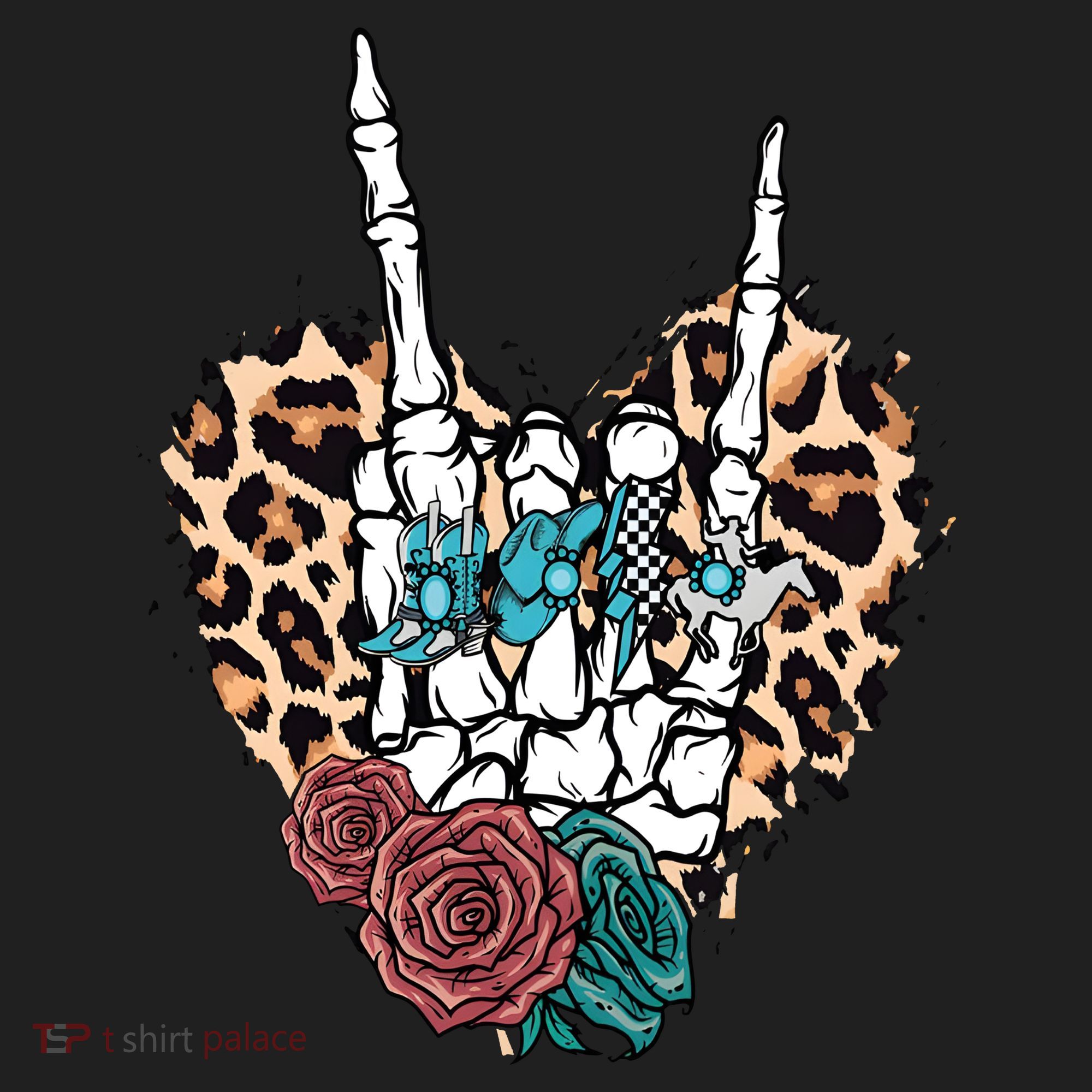 Western Rock On Skeleton Hand Halloween Women's Sweatshirt