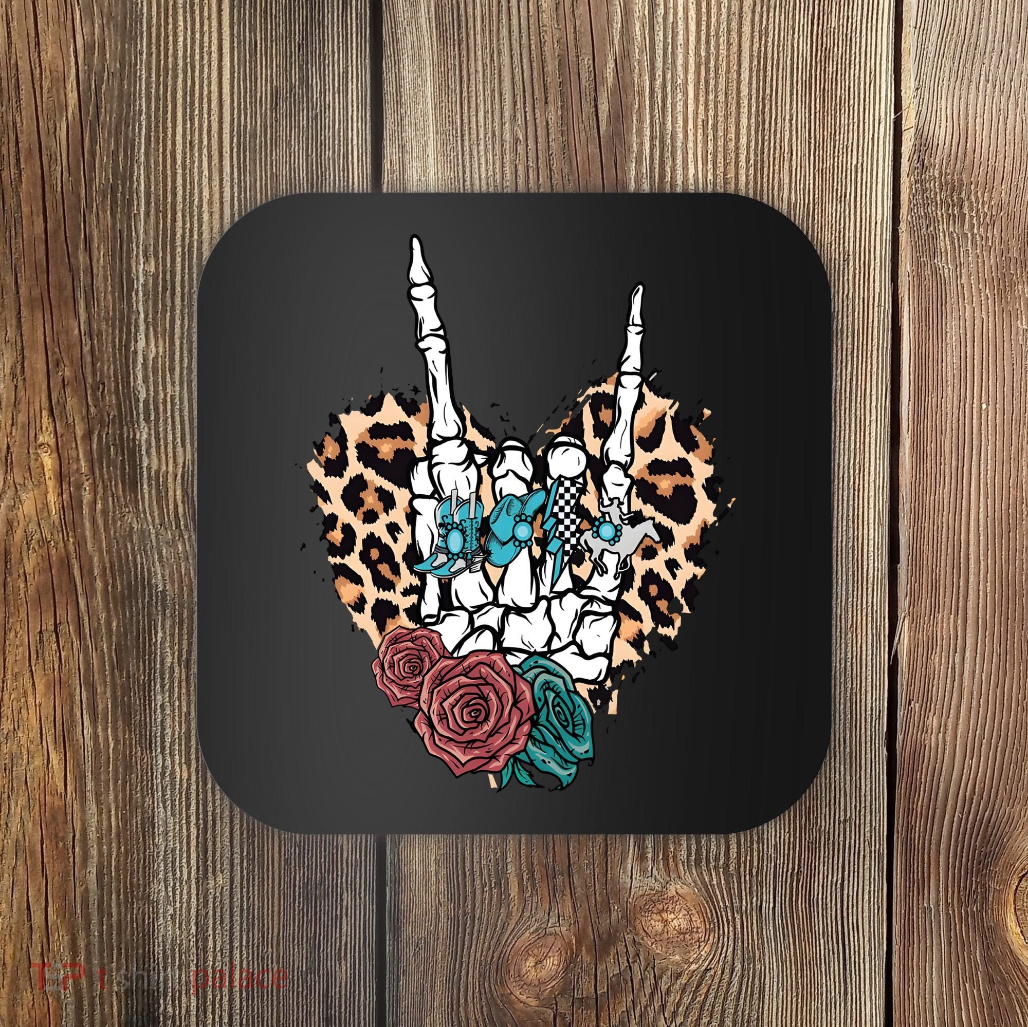 Western Rock On Skeleton Hand Halloween Coaster