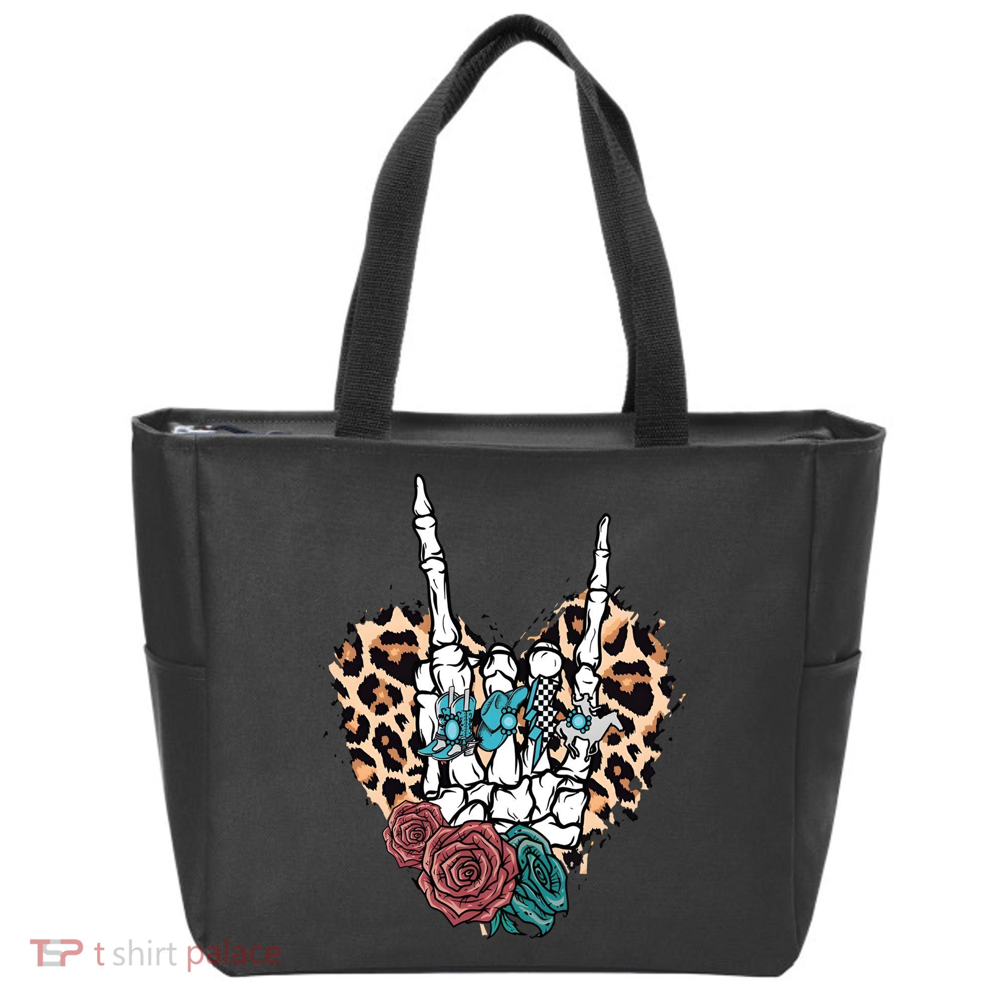 Western Rock On Skeleton Hand Halloween Tote Bag