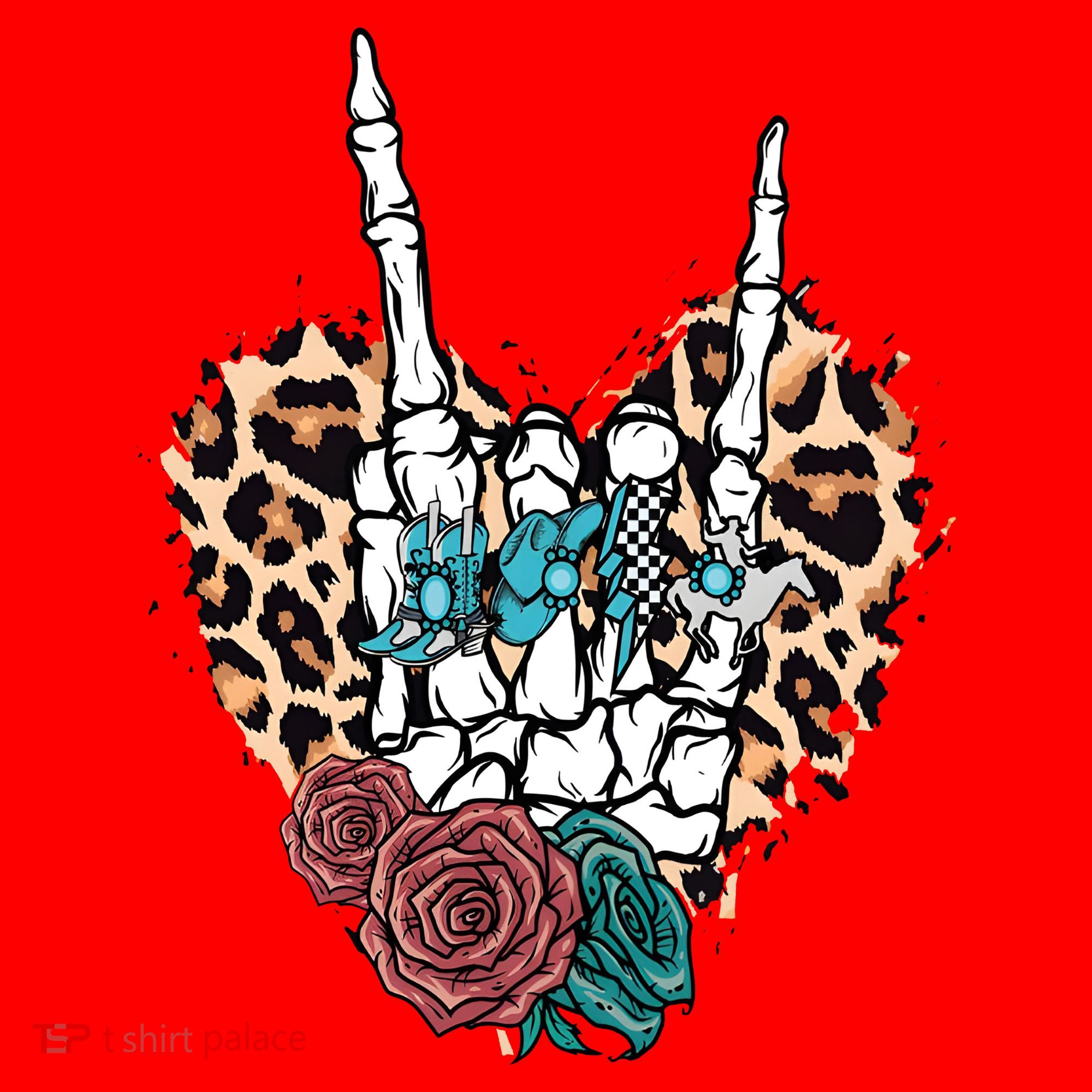 Western Rock On Skeleton Hand Halloween Santa Hat