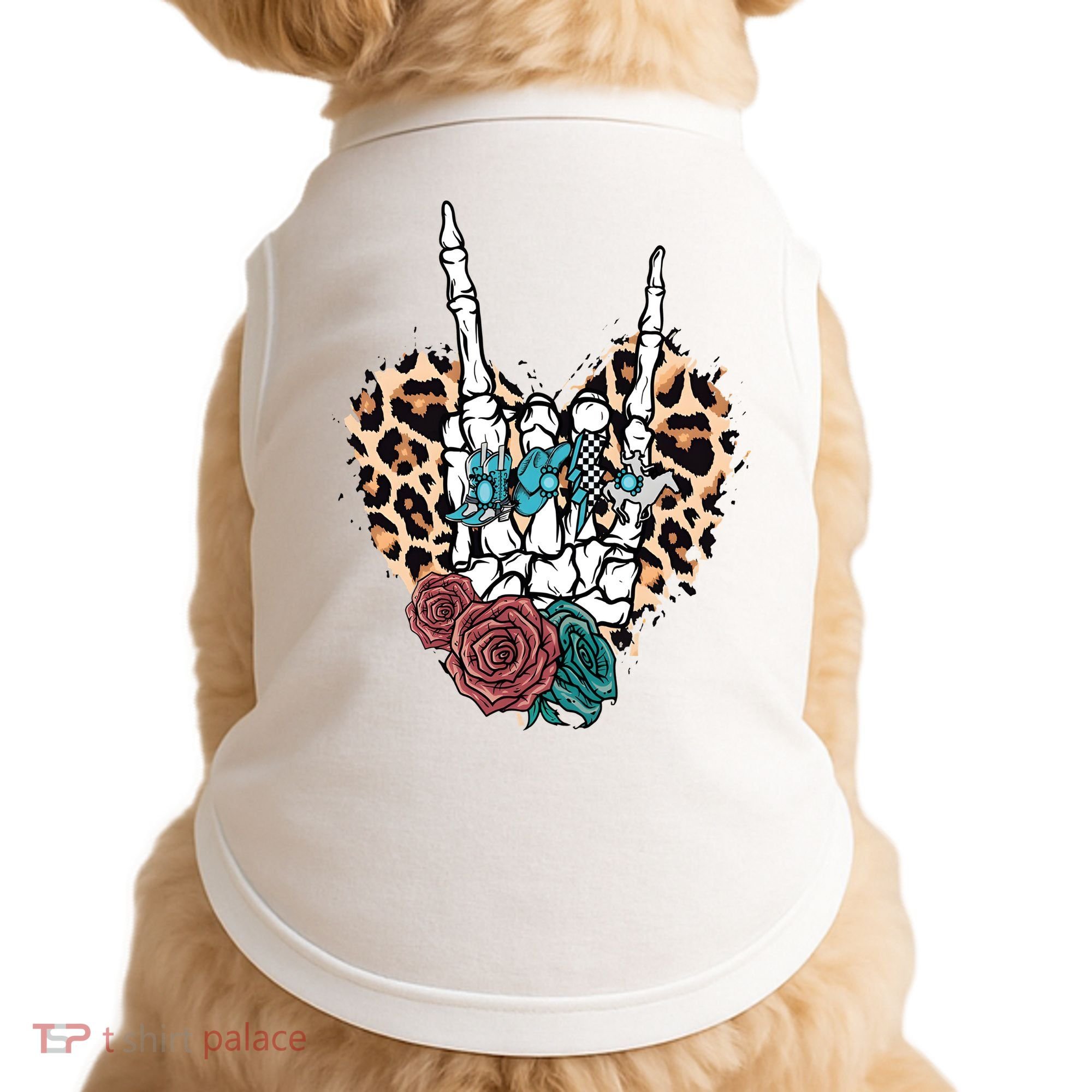 Western Rock On Skeleton Hand Halloween Doggie Tank