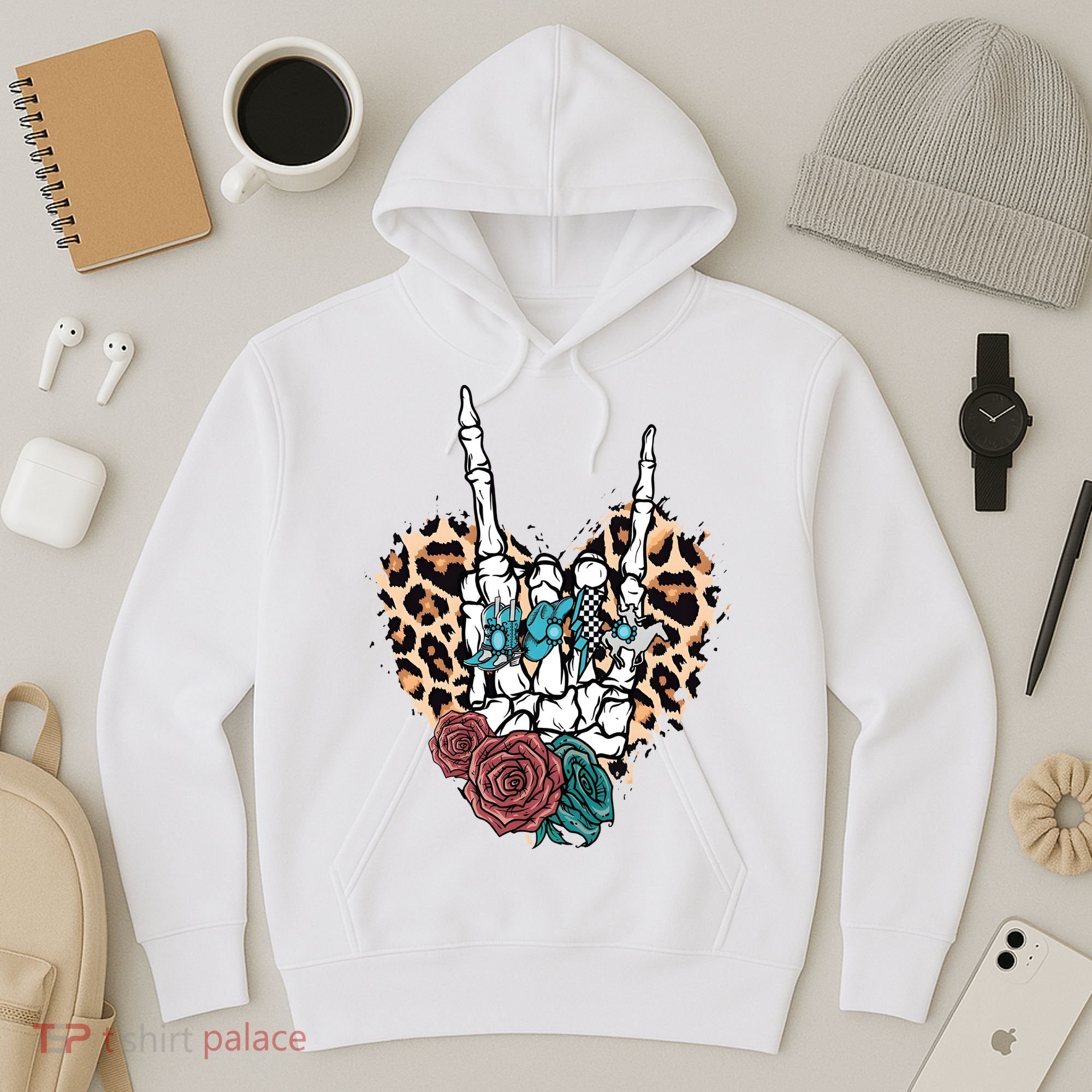 Western Rock On Skeleton Hand Halloween Hoodie