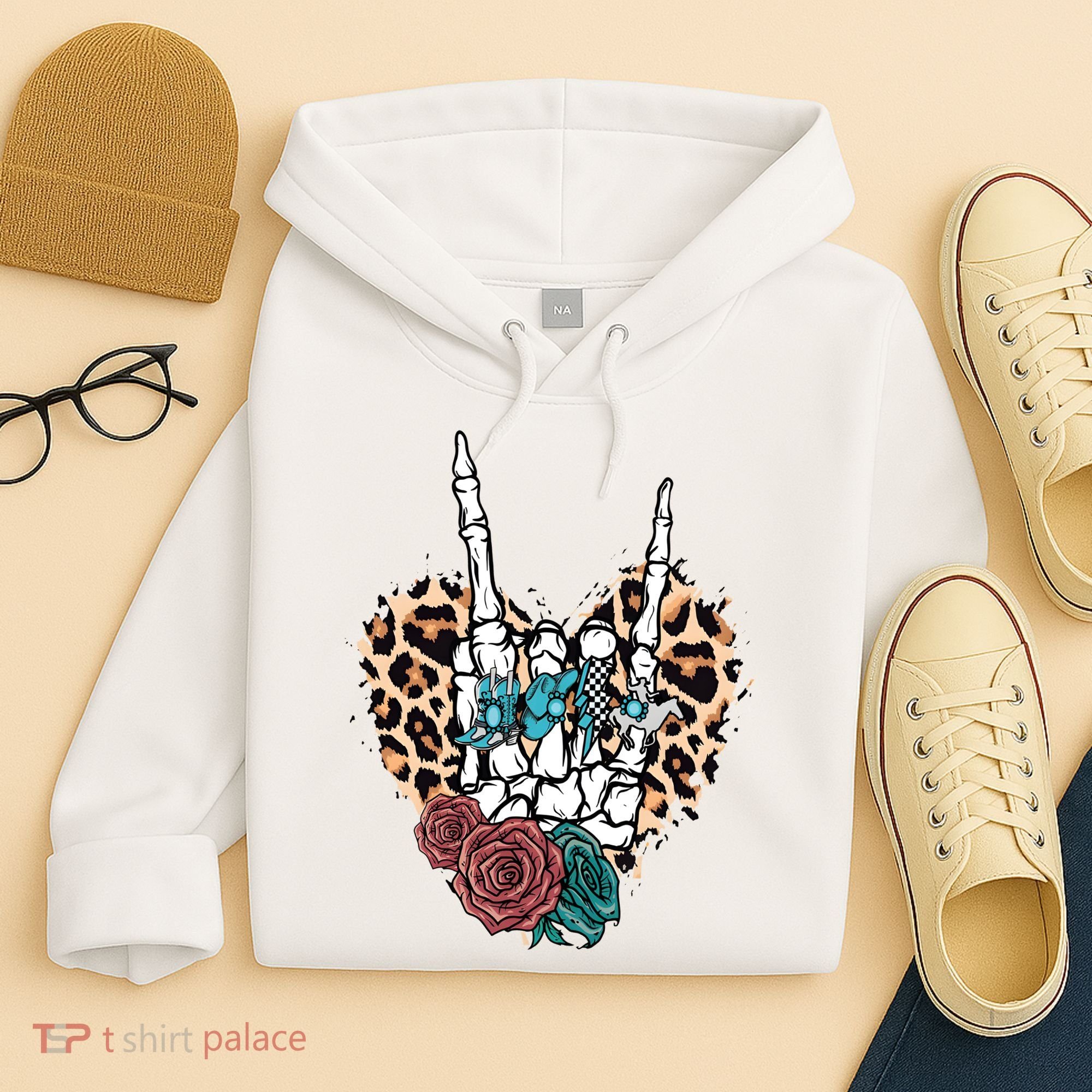 Western Rock On Skeleton Hand Halloween Hoodie