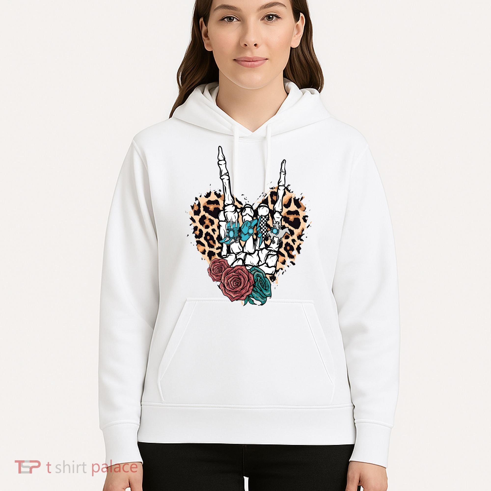 Western Rock On Skeleton Hand Halloween Hoodie