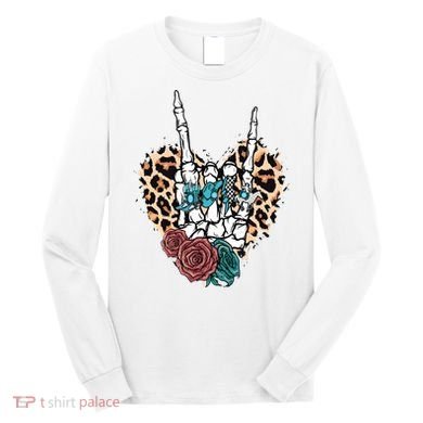 Western Rock On Skeleton Hand Halloween Long Sleeve Shirt