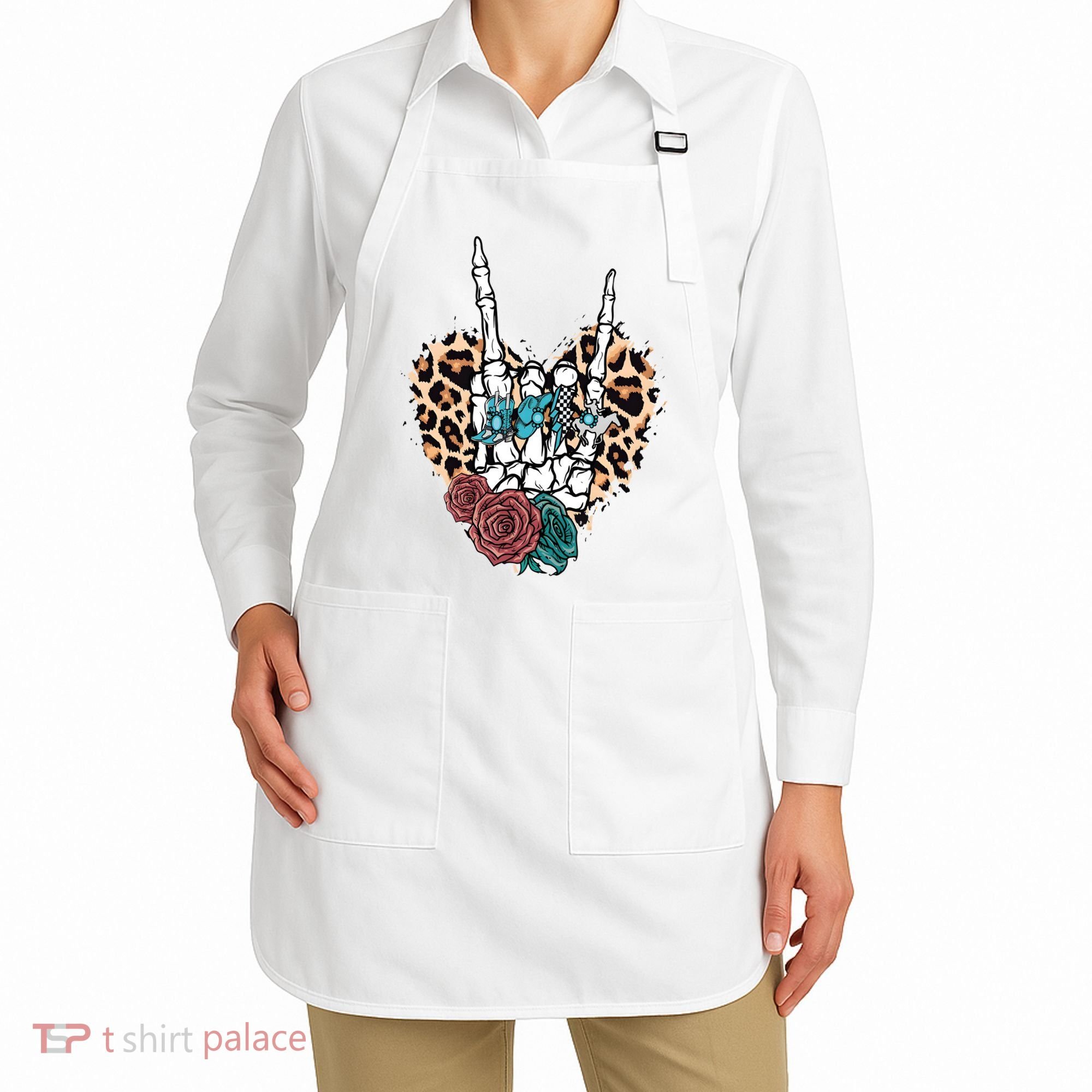 Western Rock On Skeleton Hand Halloween Apron