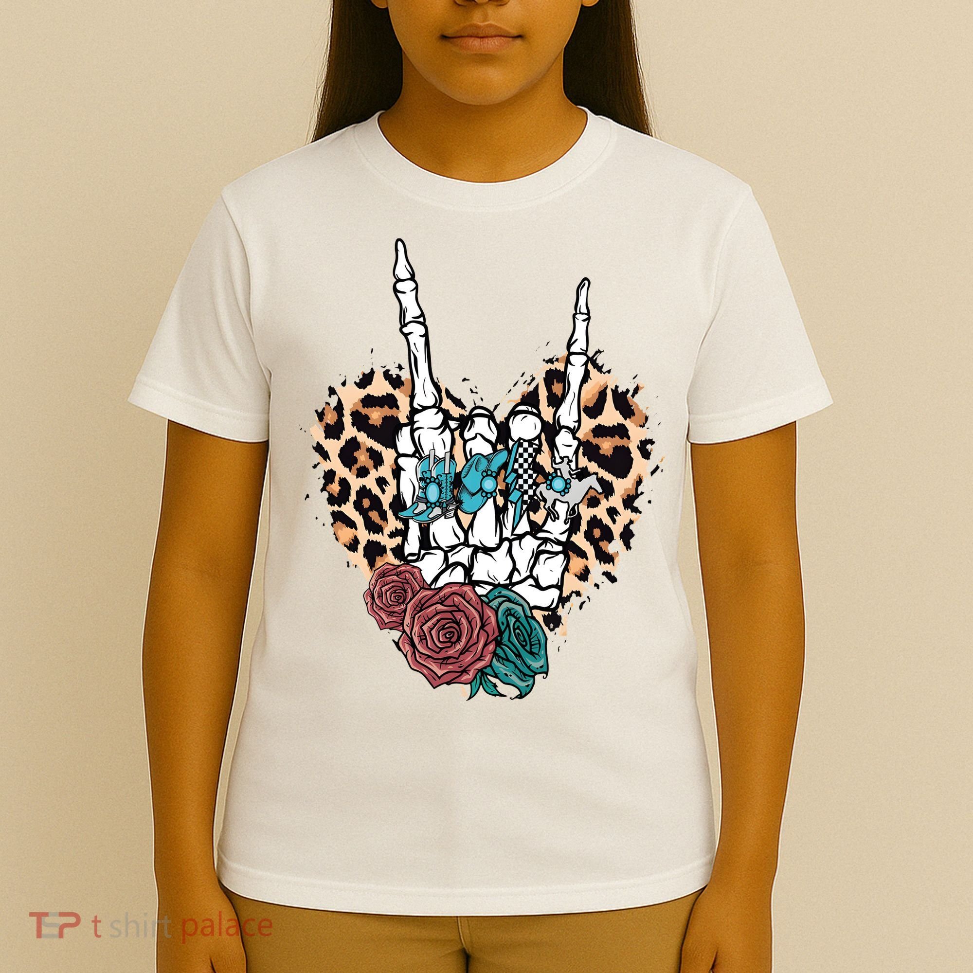 Western Rock On Skeleton Hand Halloween T-Shirt