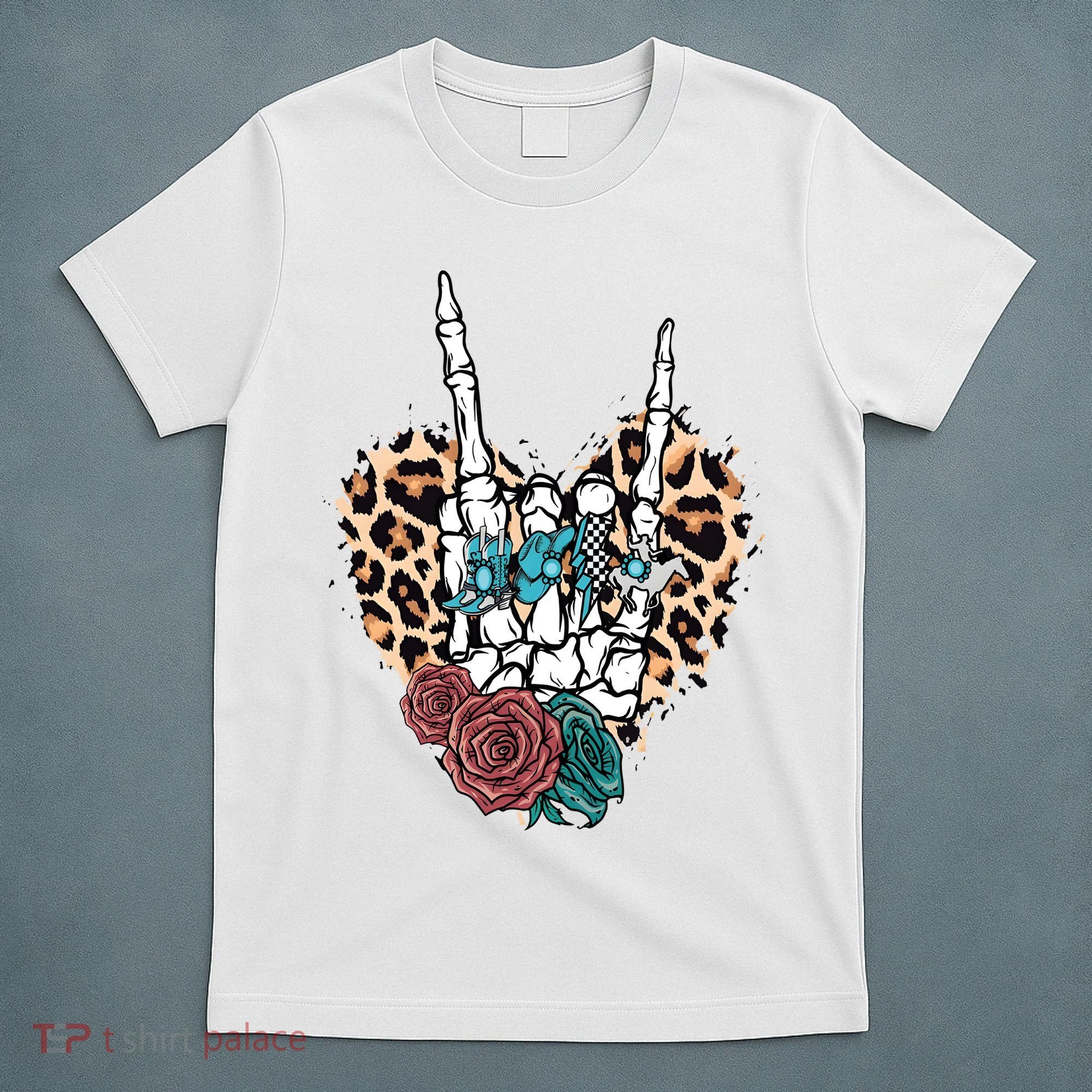 Western Rock On Skeleton Hand Halloween T-Shirt