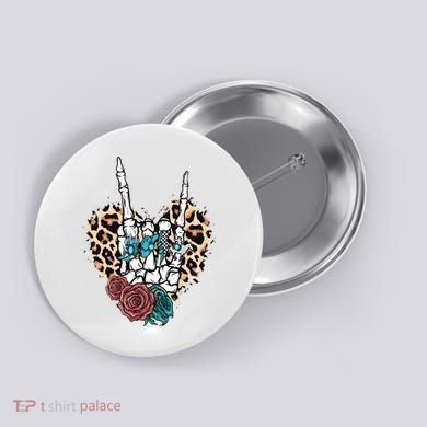 Western Rock On Skeleton Hand Halloween Button