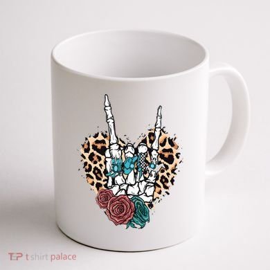 Western Rock On Skeleton Hand Halloween Coffee Mug back