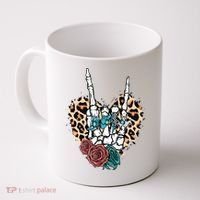 Western Rock On Skeleton Hand Halloween Coffee Mug thumb 0