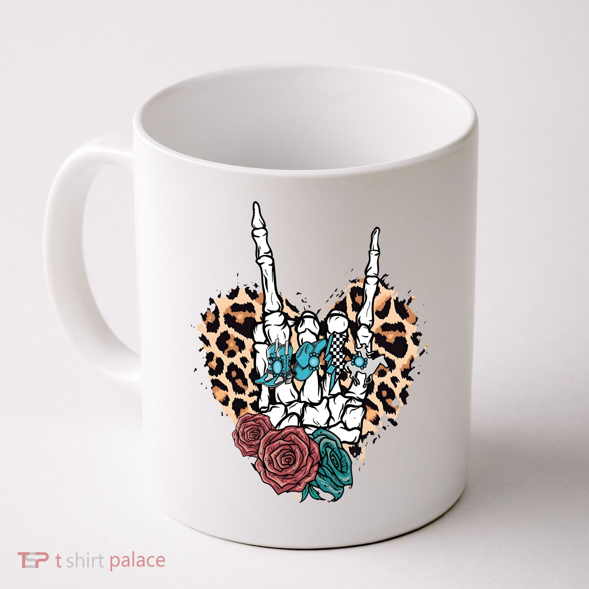 Western Rock On Skeleton Hand Halloween Coffee Mug