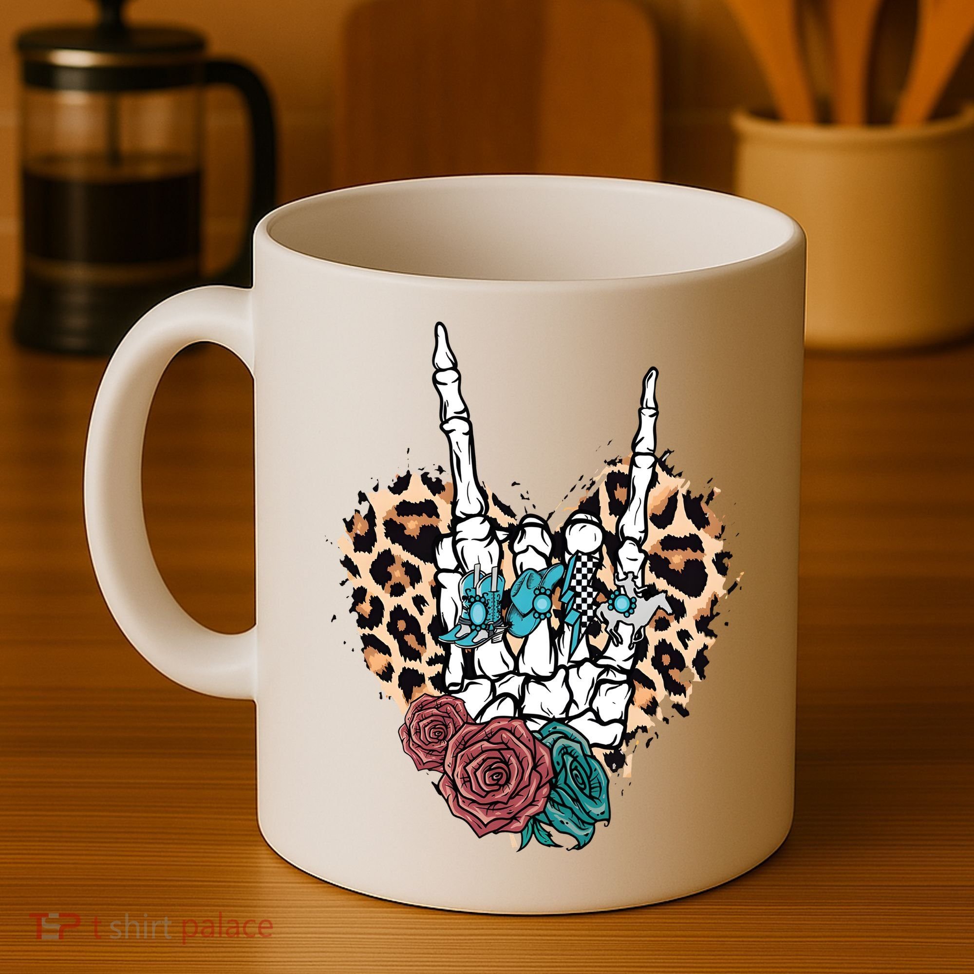 Western Rock On Skeleton Hand Halloween Coffee Mug