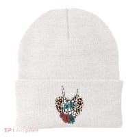 Western Rock On Skeleton Hand Halloween Beanie thumb 0