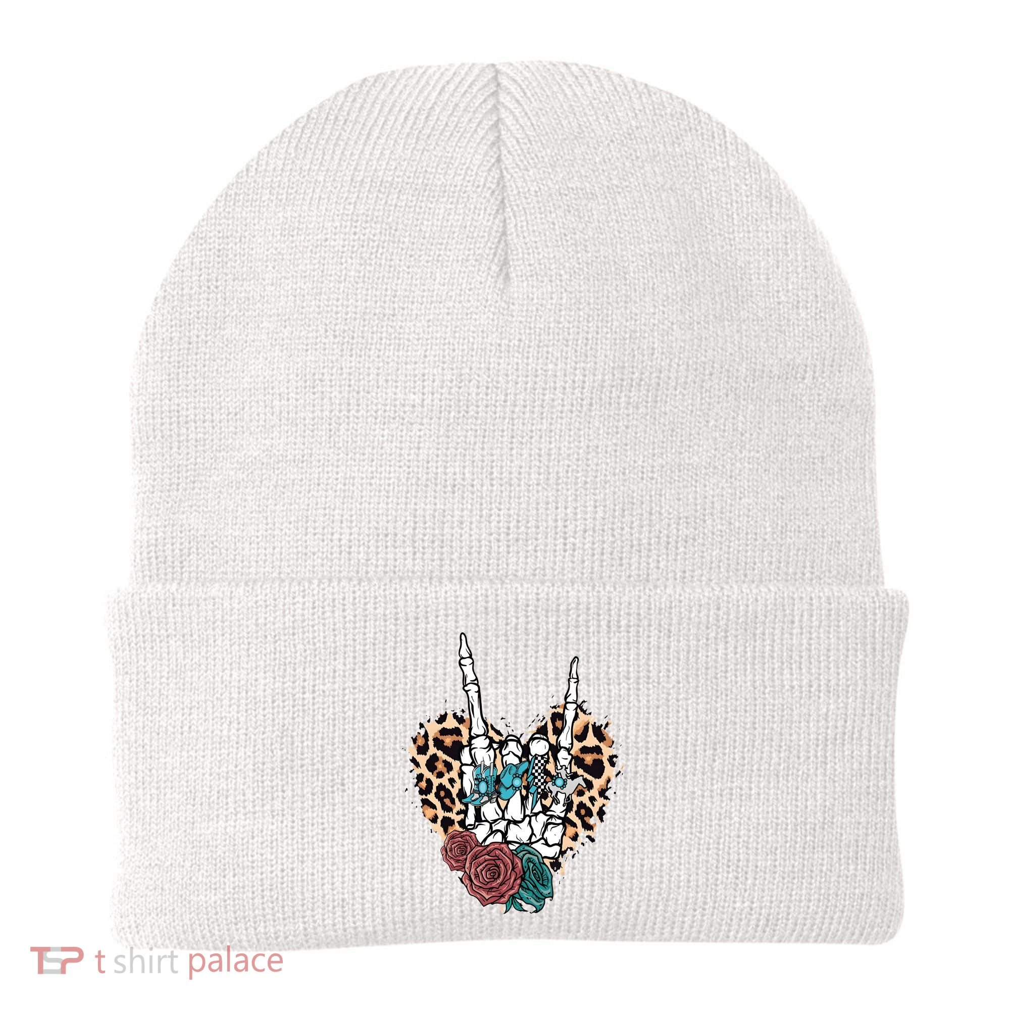 Western Rock On Skeleton Hand Halloween Beanie