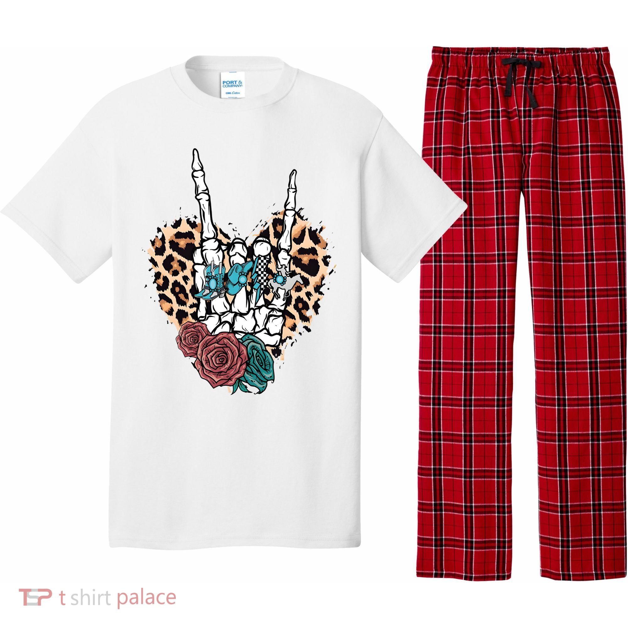 Western Rock On Skeleton Hand Halloween Pajama Set