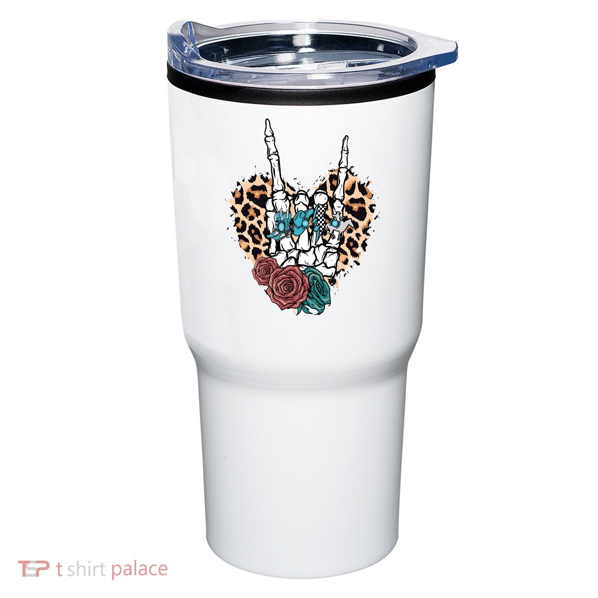 Western Rock On Skeleton Hand Halloween Tumbler