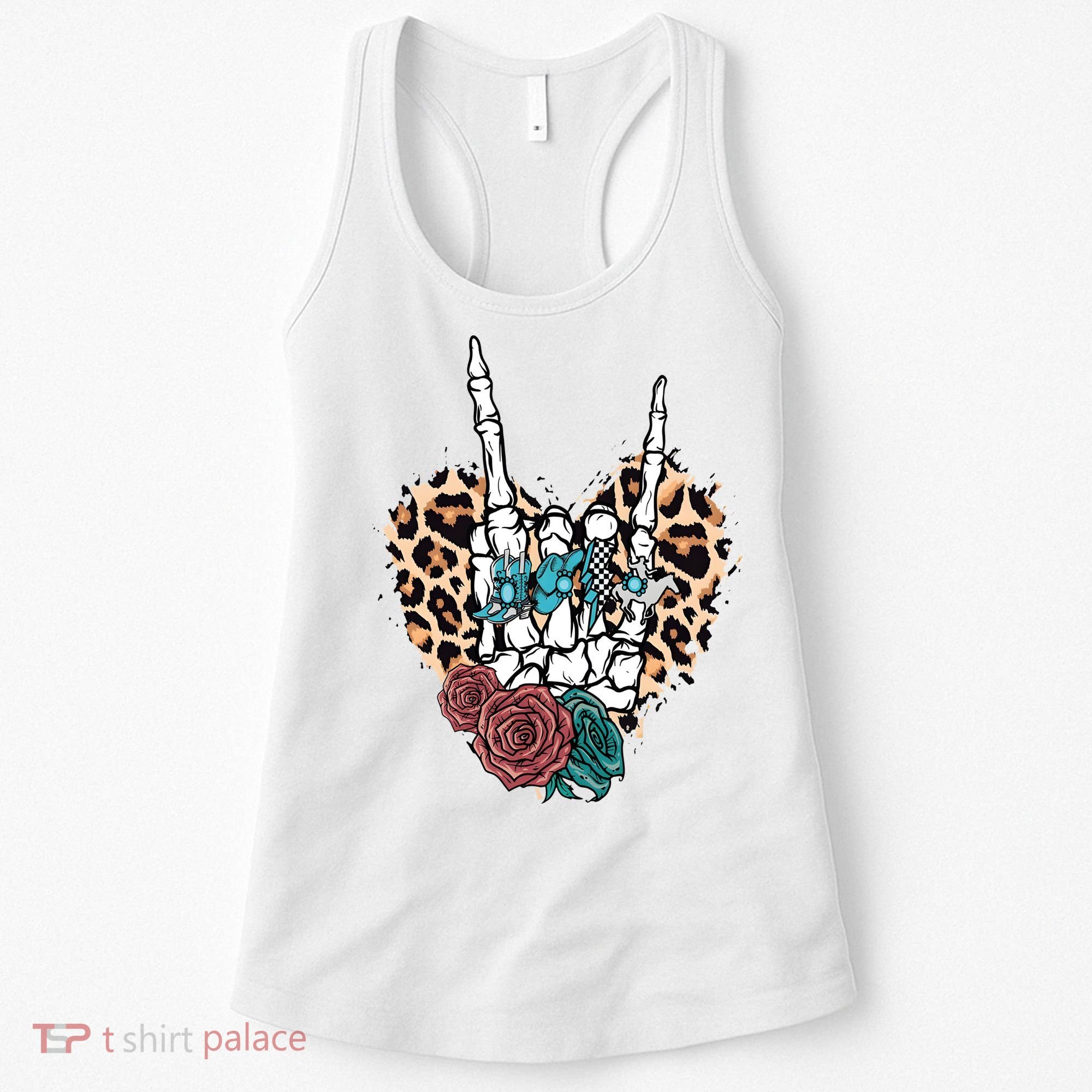 Western Rock On Skeleton Hand Halloween Women's Tank Top