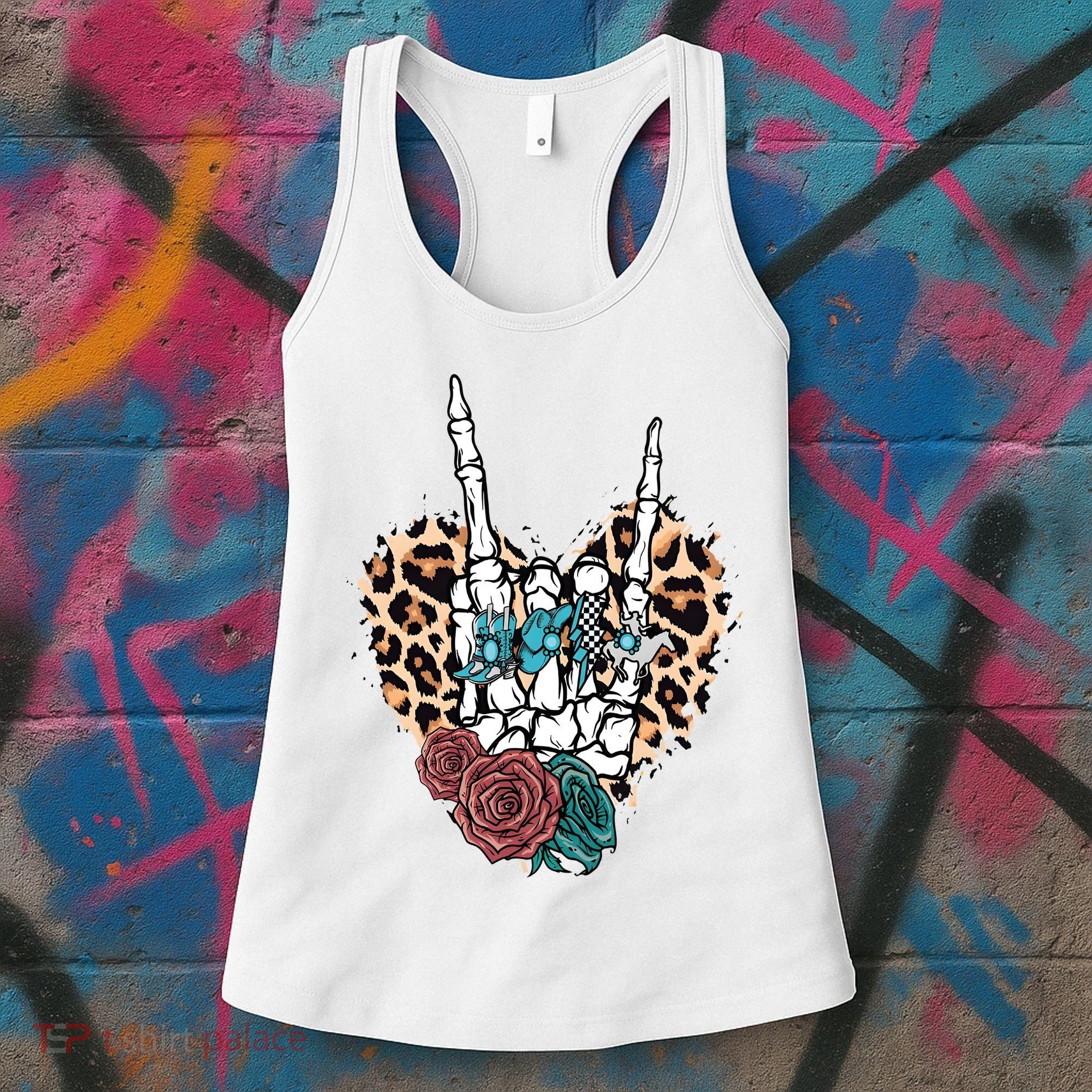 Western Rock On Skeleton Hand Halloween Women's Tank Top