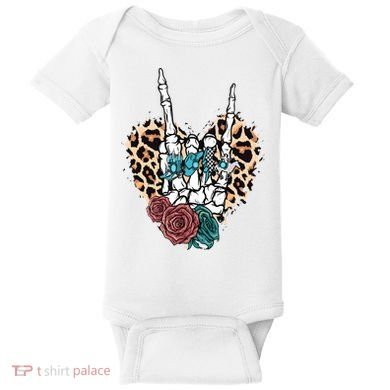 Western Rock On Skeleton Hand Halloween Baby Bodysuit