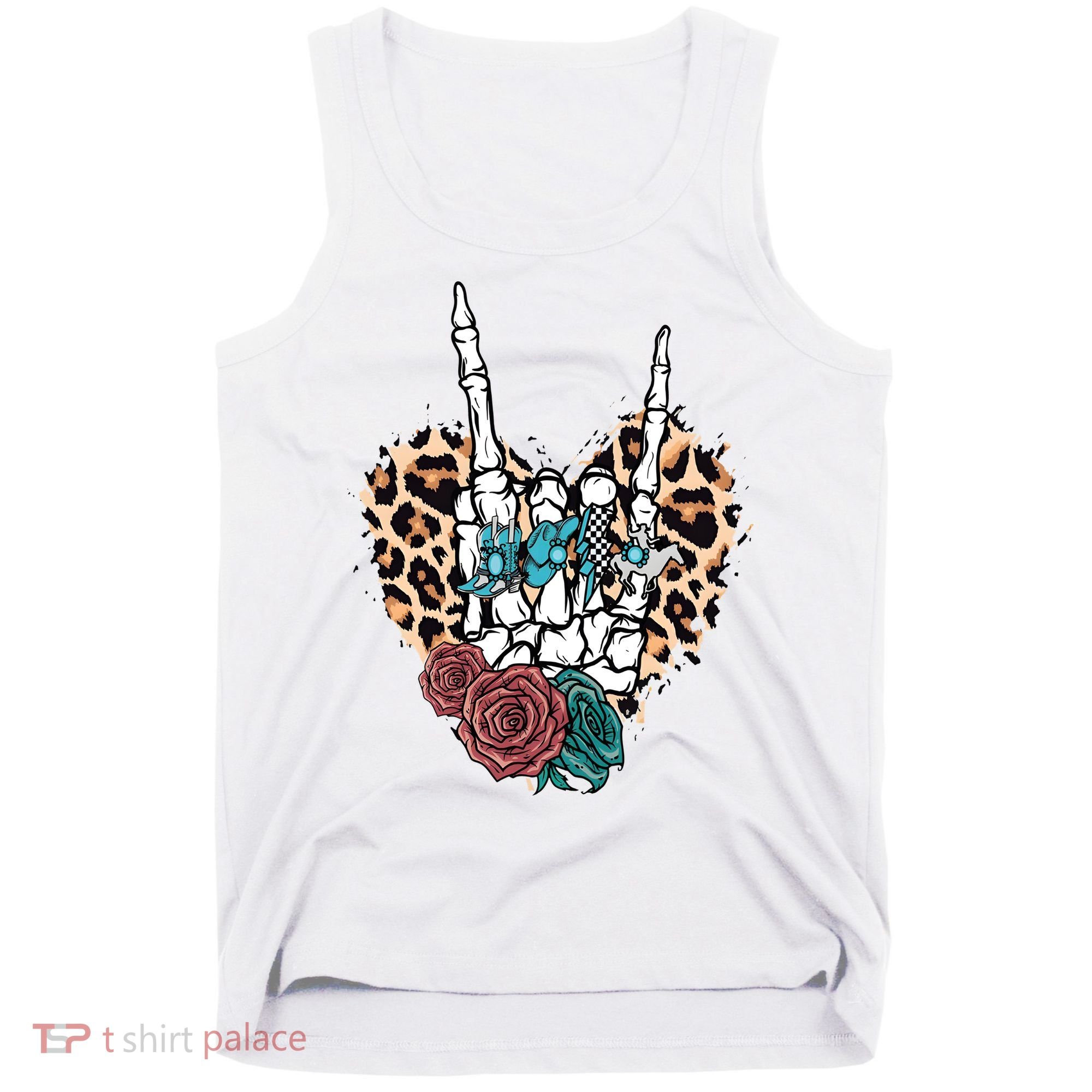 Western Rock On Skeleton Hand Halloween Tank Top