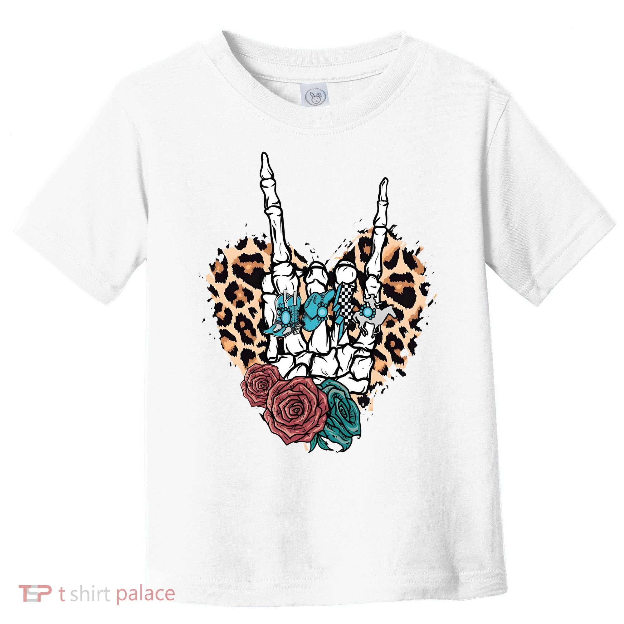 Western Rock On Skeleton Hand Halloween Toddler T-Shirt