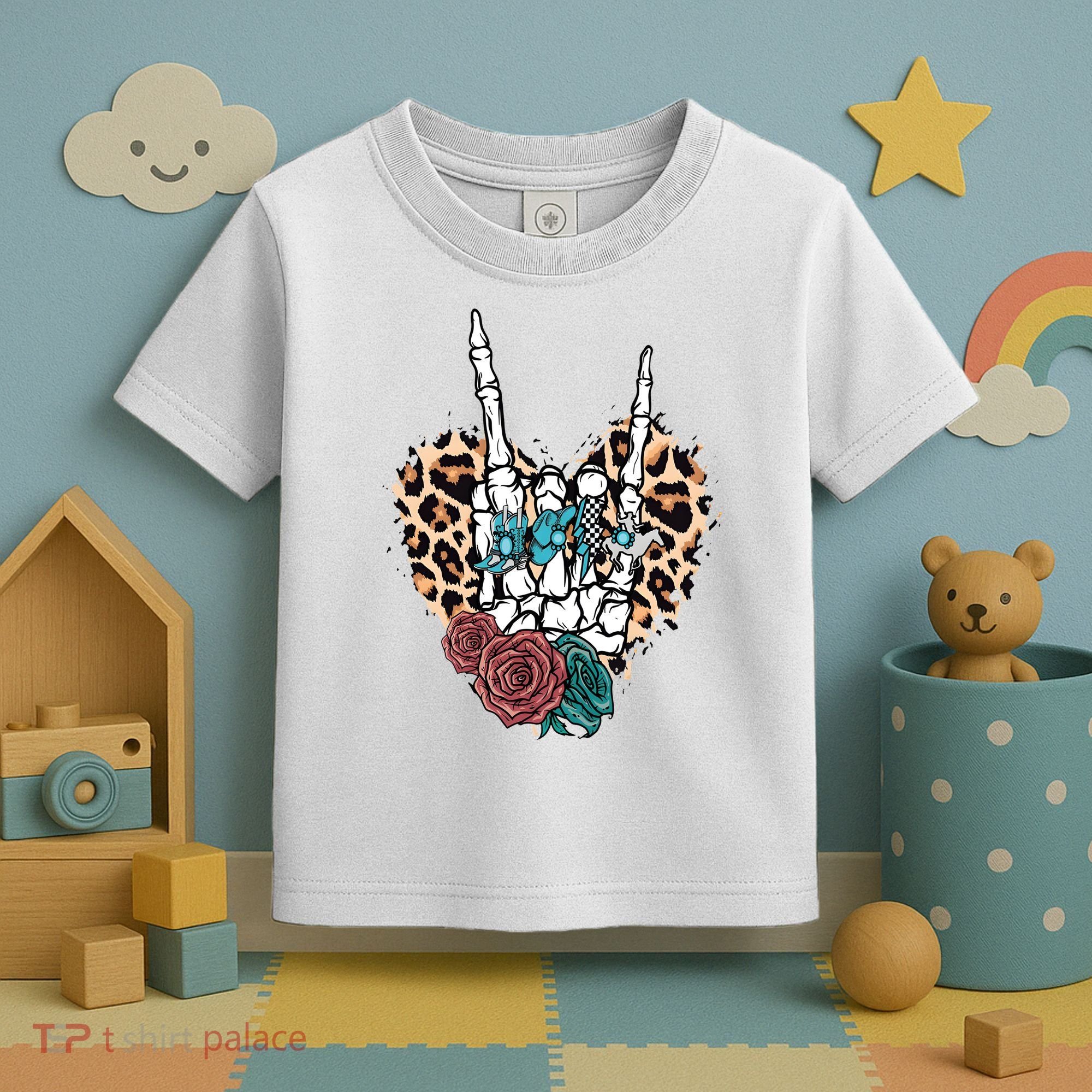 Western Rock On Skeleton Hand Halloween Toddler T-Shirt