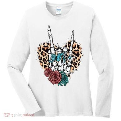 Western Rock On Skeleton Hand Halloween Women's Long Sleeve Shirt