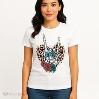 Western Rock On Skeleton Hand Halloween Women's T-Shirt thumb 4