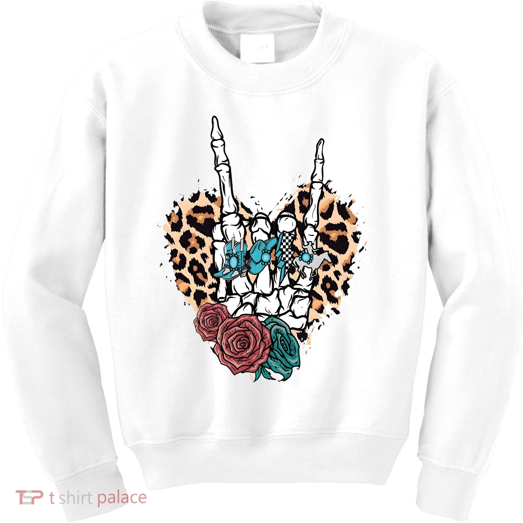 Western Rock On Skeleton Hand Halloween Kids Sweatshirt