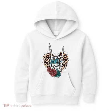 Western Rock On Skeleton Hand Halloween Kids Hoodie