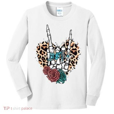 Western Rock On Skeleton Hand Halloween Kids Long Sleeve Shirt