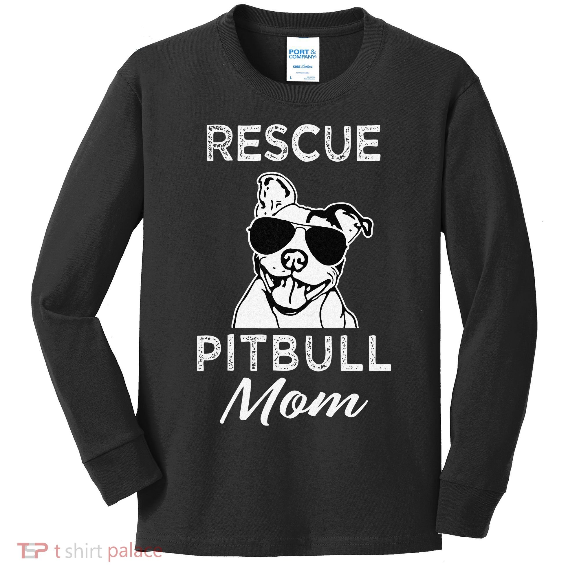 Womens Rescue Pitbull Dog Mom Funny Cute Womens Kids Long Sleeve Shirt