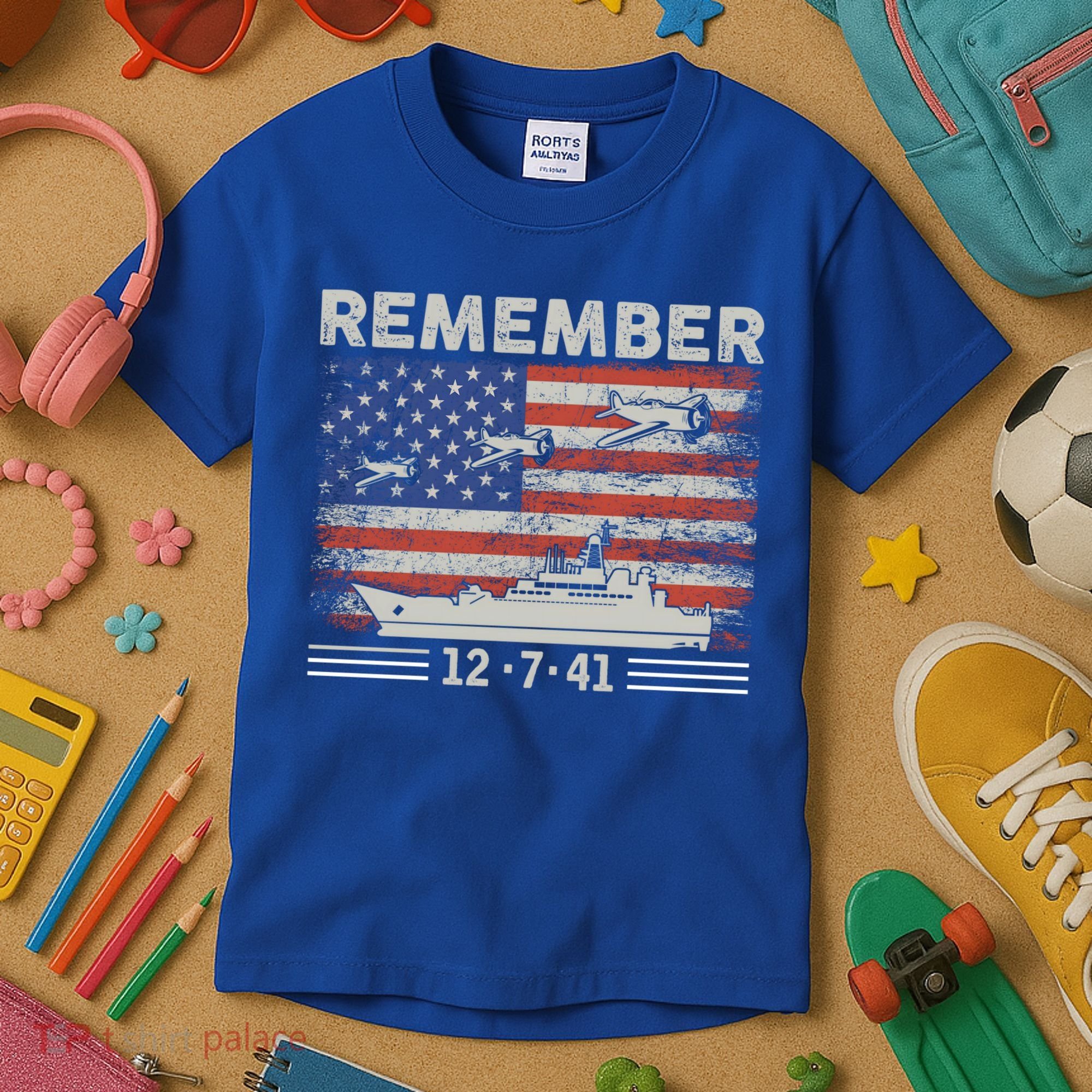 Wwii Remember Pearl Harbor Memorial Day December 7th 1941 Gift Kids T-Shirt