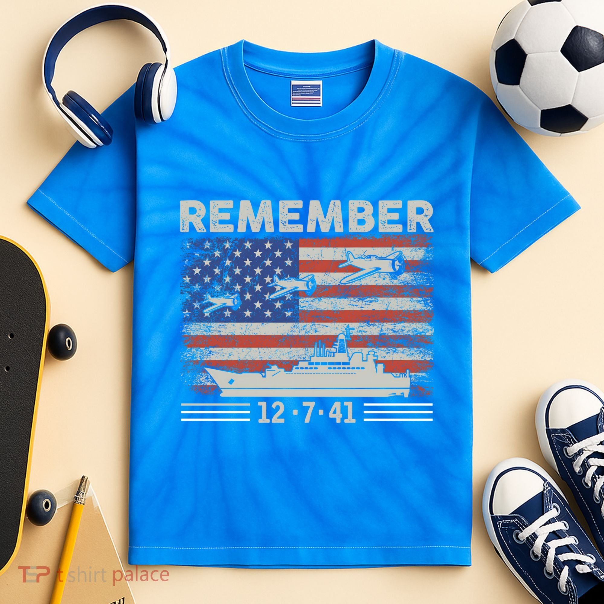 Wwii Remember Pearl Harbor Memorial Day December 7th 1941 Gift Kids Tie-Dye T-Shirt