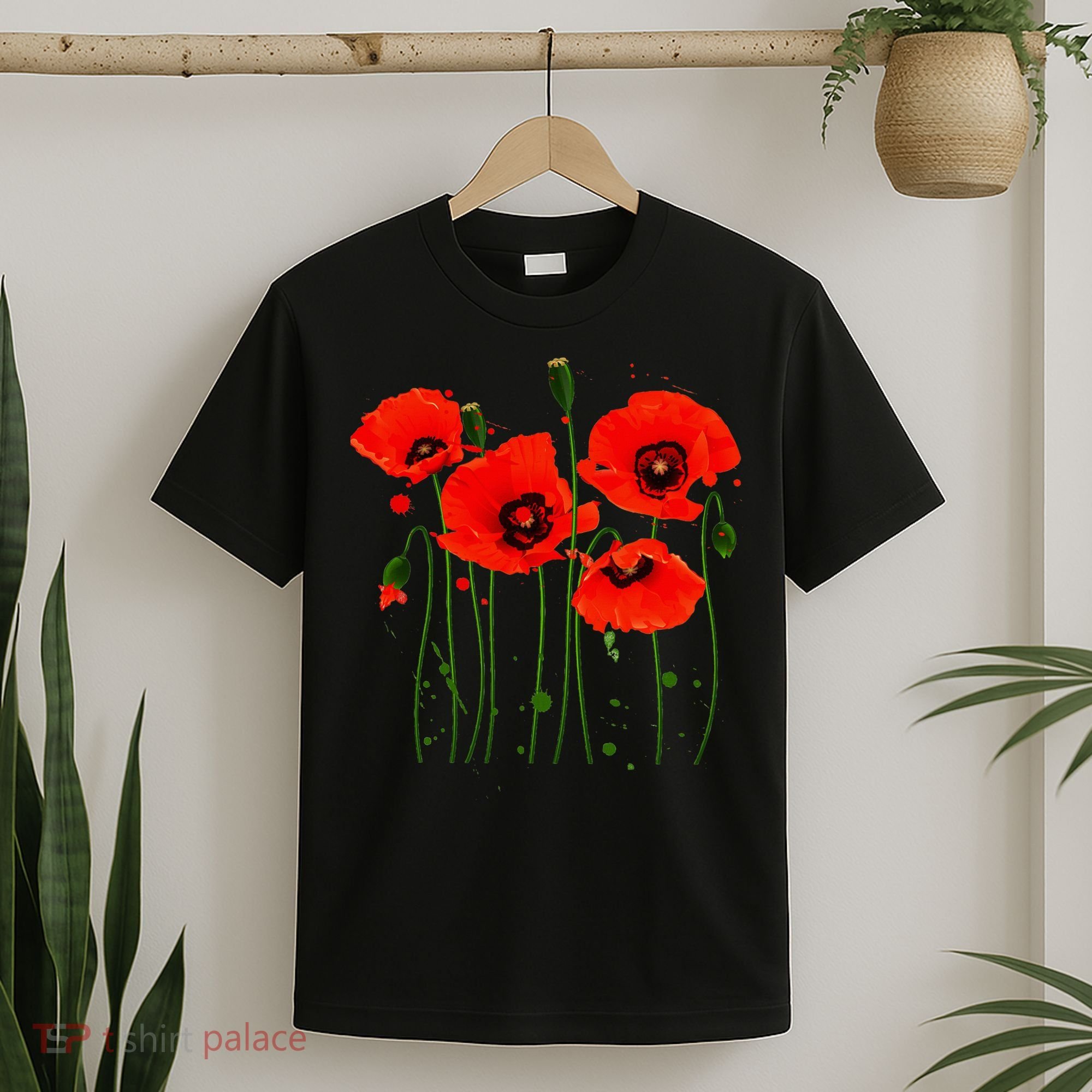 Watercolor Red Poppy Flower Gardening Plants Lover Gift T-Shirt