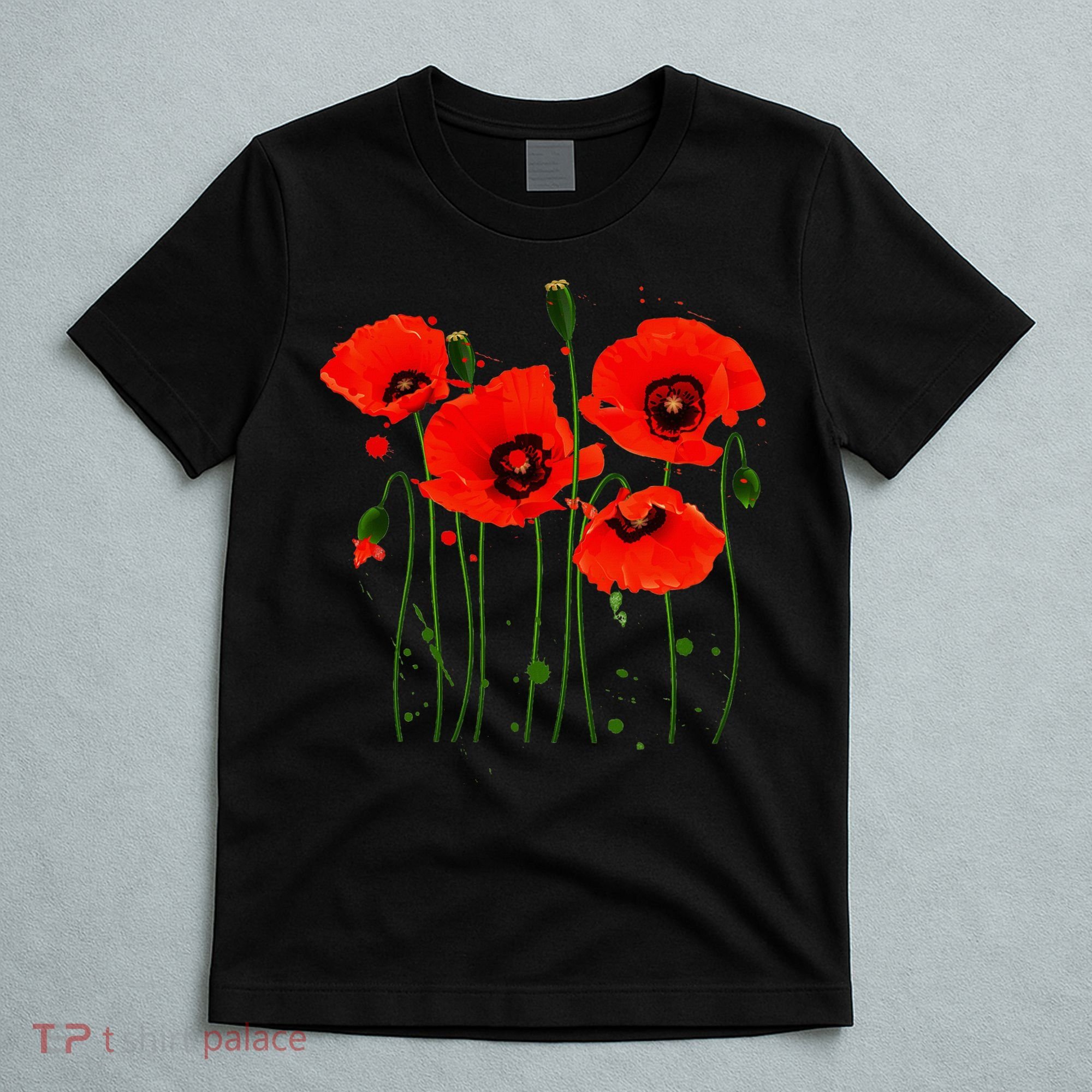 Watercolor Red Poppy Flower Gardening Plants Lover Gift T-Shirt