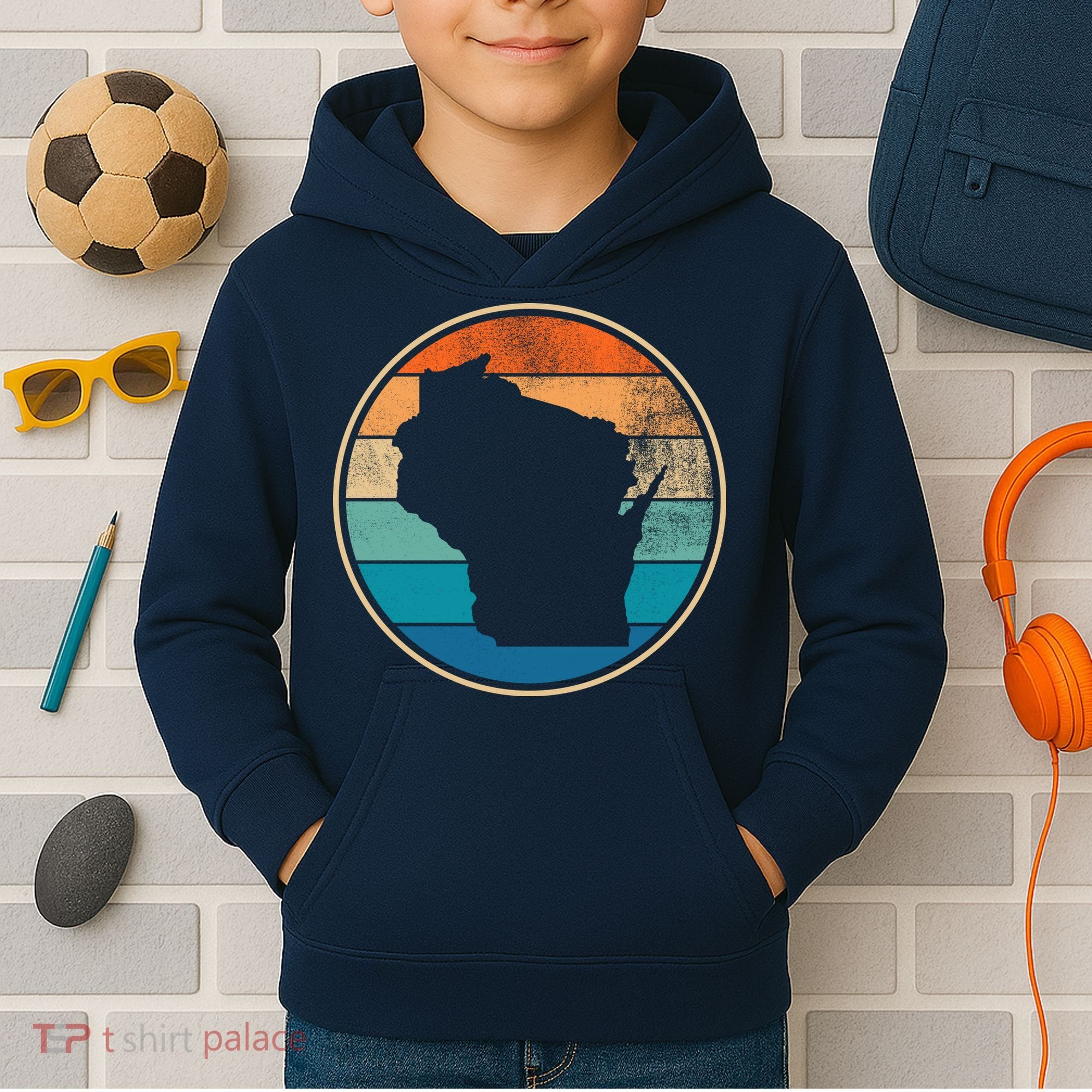 Wisconsin Retro Sunset State Kids Hoodie