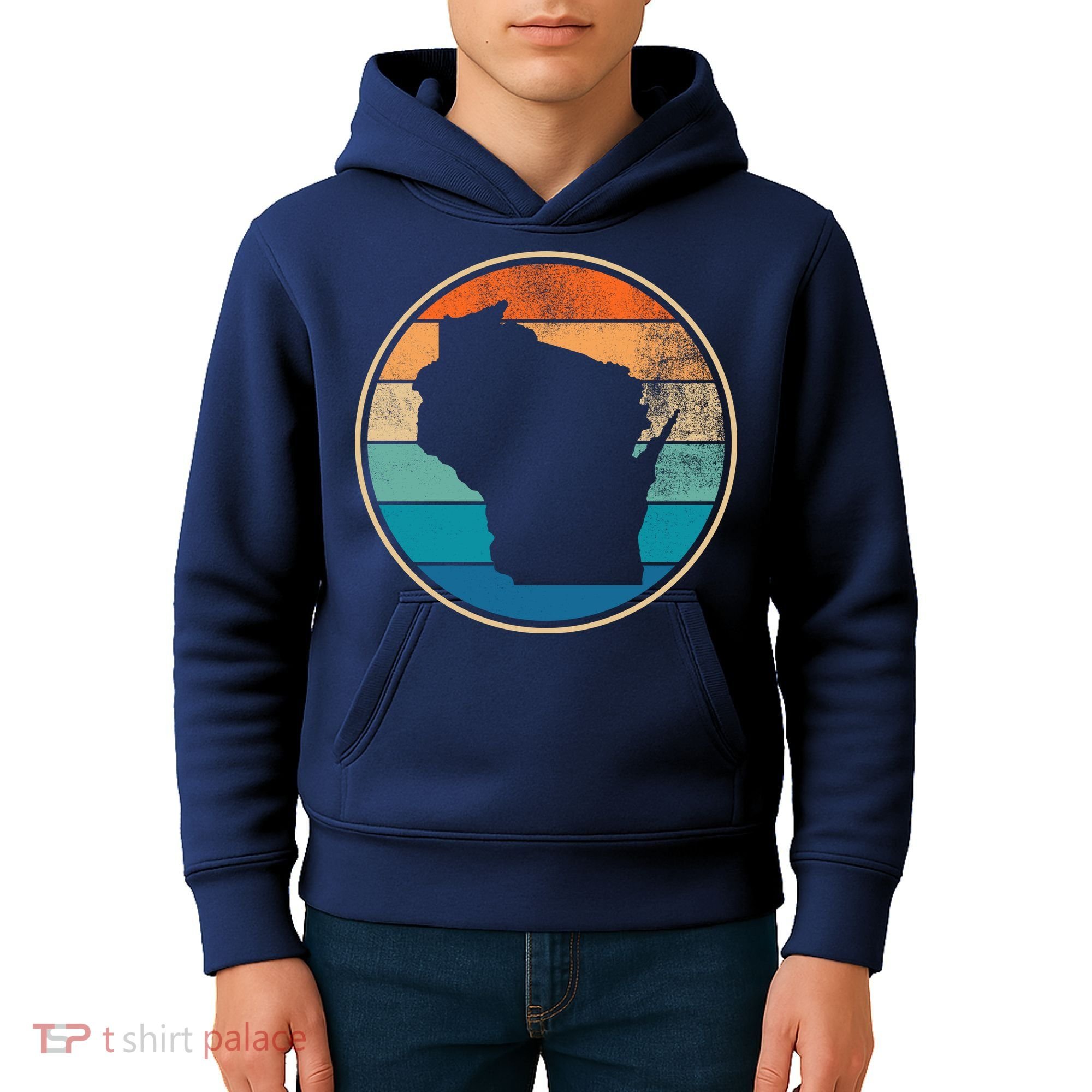 Wisconsin Retro Sunset State Kids Hoodie