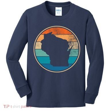 Wisconsin Retro Sunset State Kids Long Sleeve Shirt