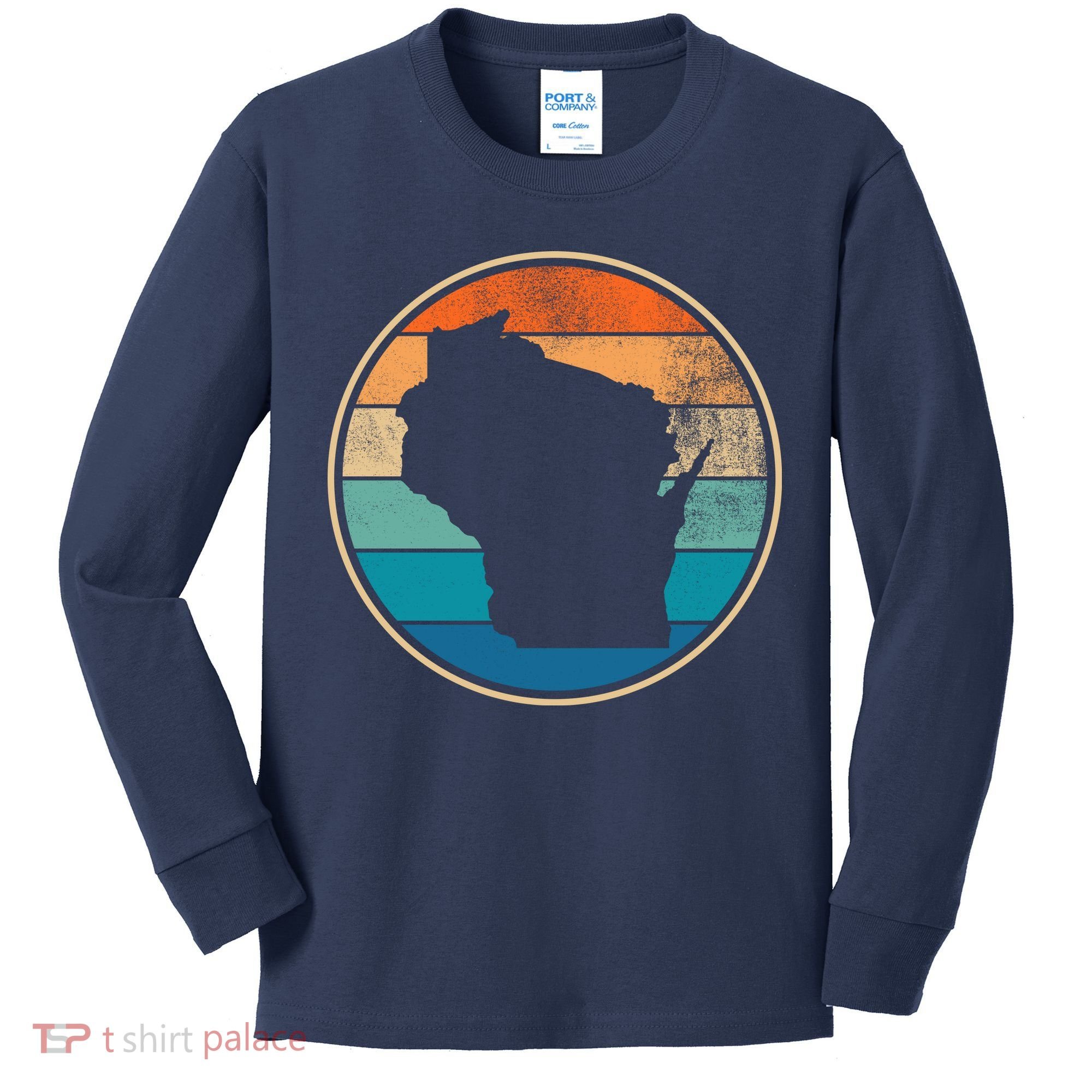 Wisconsin Retro Sunset State Kids Long Sleeve Shirt