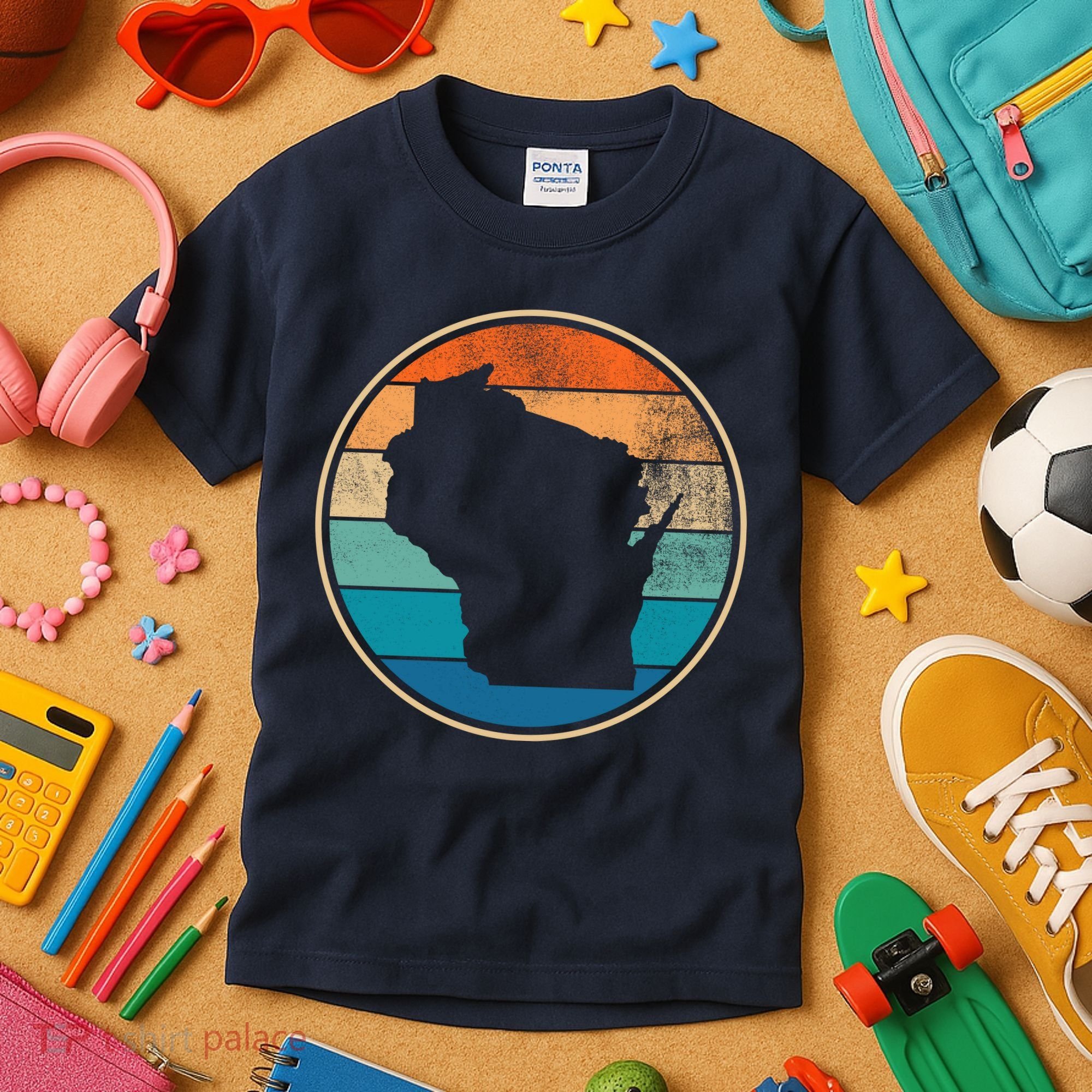 Wisconsin Retro Sunset State Kids T-Shirt